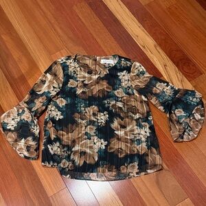 Kasper Floral Print Blouse in Black, Brown, and Cream